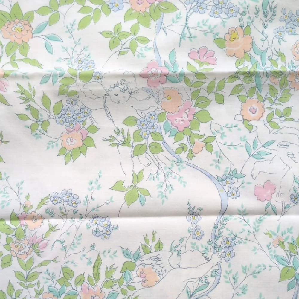 2 RARE Vintage Martex King Pillowcases - Blue Cherub Angels Pink Floral USA Made